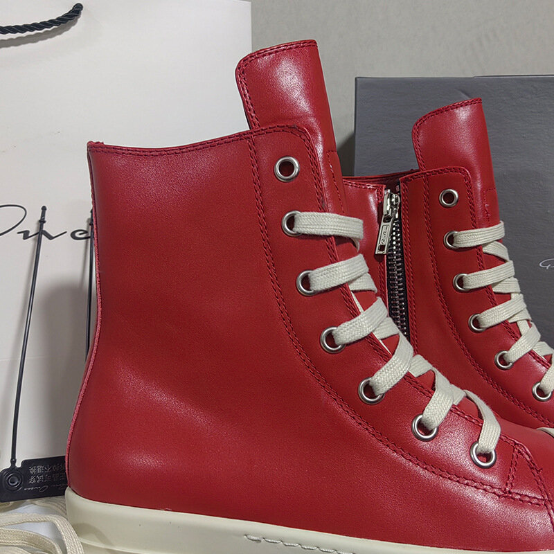 Rick Shoes Women Red Leather Boots Owens Leather Luxury Boots Men's Sneakers Streetwear Hip Hop Men's Casual Shoes