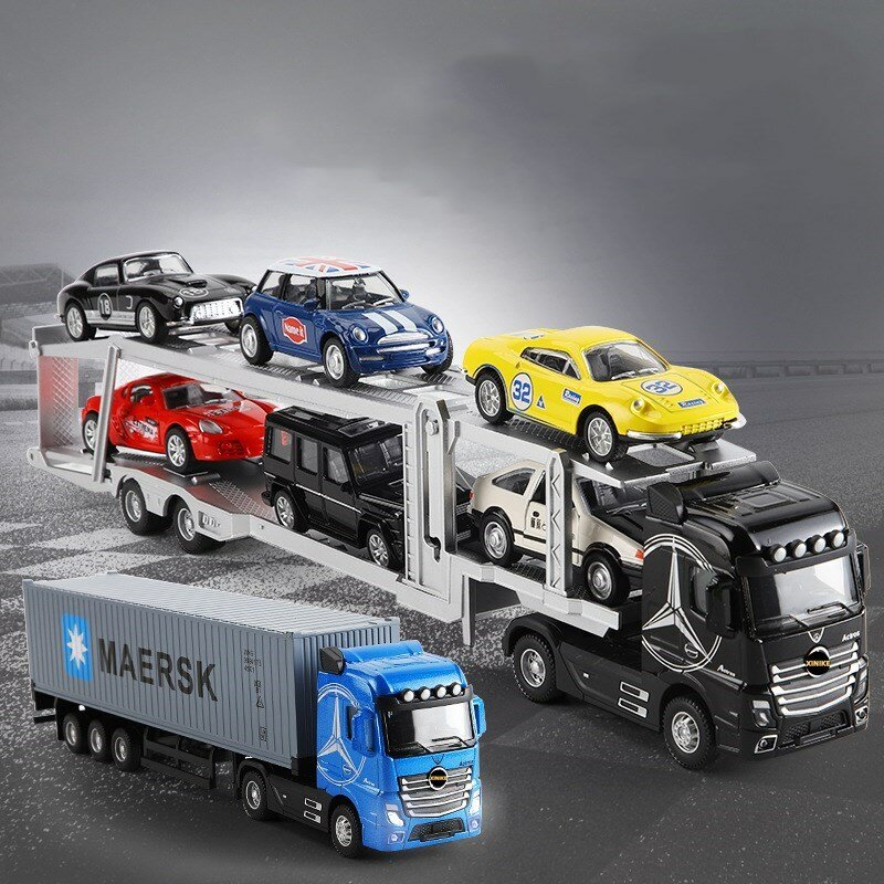 1：50 Large Die-cast Alloy Car Model Children Container Truck Toy Simulation Pull Back Sound Light Transport Vehicle Boy Toy Gift