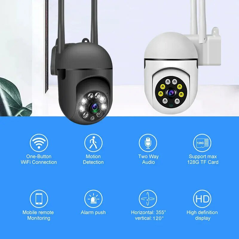 กล้อง5GHz PTZ IP Wi-Fi ไร้สายติดตามอัตโนมัติ4X ซูมกล้องเครือข่ายเฝ้าระวัง CCTV การมองเห็นได้ในเวลากลางคืนสีเต็มรูปแบบ