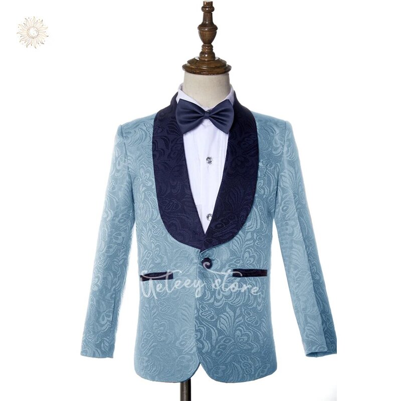 Setelan tuksedo Formal anak laki-laki, setelan jas Formal klasik Jacquard Slim Fit 2 buah, jaket celana untuk pesta pernikahan 2024