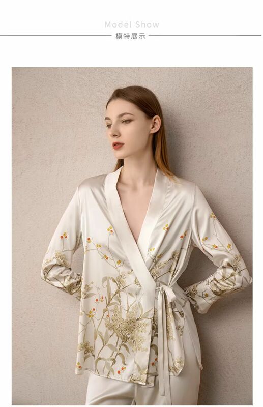 Birdtree-Conjunto de pijama de seda real para mulheres, chinoiserie, calças de manga comprida, conforto respirável, loungewear suave, outono, 90% material, S41447QD