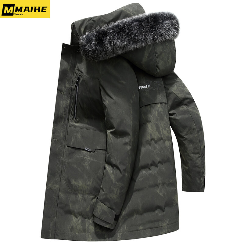 Длинная зимняя куртка для мужчин и женщин, парка с меховым воротником и капюшоном, уличное свободное утепленное легкое пальто с подкладкой из серого утиного пуха