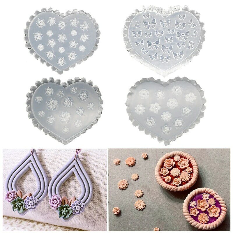 4pcs Flower Polymer Clay Molds Rose for Jewelry Making Daisy Miniature Clay Molds for Earring Mini Clay Molds for Jewelry Making