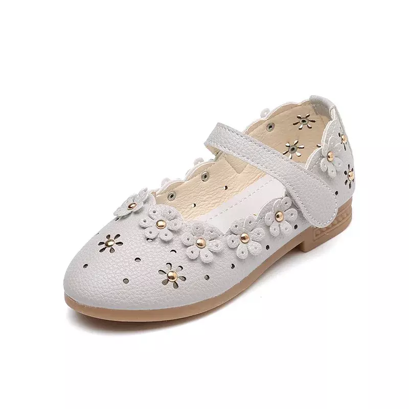 Girls Leather Shoes Children's Princess Shoes New Fashion Little Flower Girl Dress Shoes Flats Soft for Wedding Party Floral New