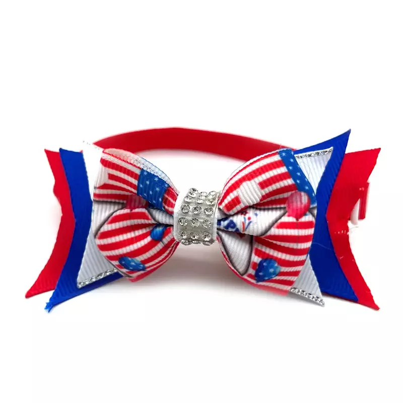 Perlengkapan dasi kupu-kupu anak anjing anjing kecil kucing peliharaan Aksesori perawatan anjing bendera AS dasi kupu-kupu anjing peliharaan Hari Kemerdekaan Amerika baru