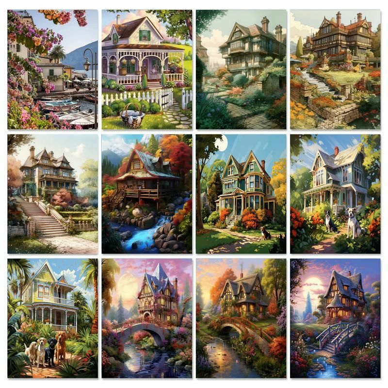 Gatyztory Landschafts farbe nach Zahlen Villa Haus DIY Bilder nach Zahlen Kits Zeichnung auf Leinwand digitale Malerei für Wohnkultur
