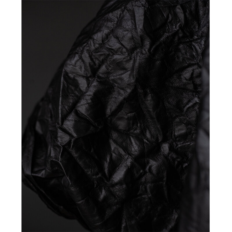 Black Color Pleats Texture Pu Leather Fabric Twist Kneading Pattern Washing Wrinkle Distressed Gradient Creative Designer Fabric