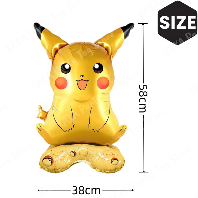 Standing Pokémon Figure Foil Balloon, Pikachu, Squirtle, Bulbasaur, Decoração dos desenhos animados Suprimentos, Kids Birthday Party Gift, 4pcs
