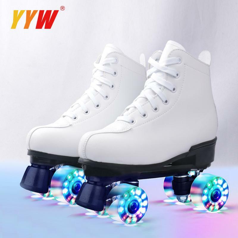 Roller Skates Shoes Quad wheels Skating Outdoor Sliding Sport Sneaker Leather Footwear Gift Adult Unisex Double Row Roller Shoes