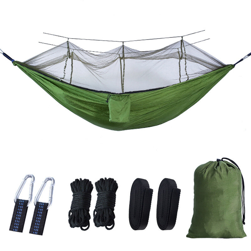 Hamaca portátil ligera para acampar al aire libre, cama colgante de tela de paracaídas de alta resistencia con mosquitera, columpio para dormir de caza