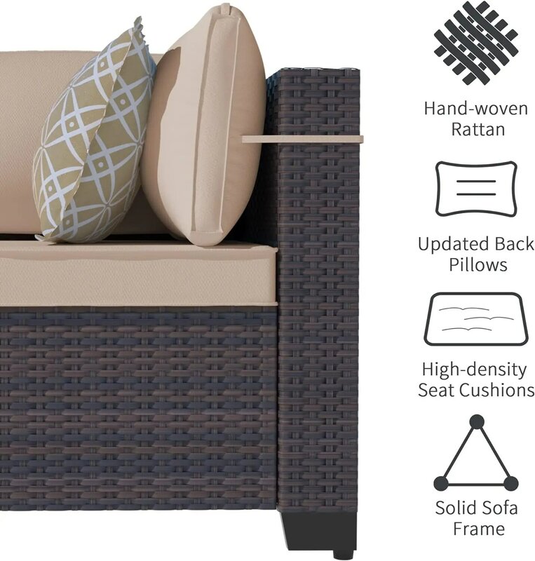 Набор уличной мебели для патио, секционный диван из 14 предметов, полиэтиленовый Стеллаж с закаленным стеклом, столешницей и подушками