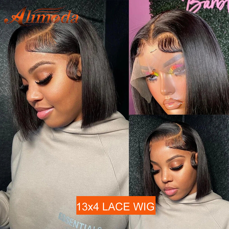 13x4 Straight Short Bob Wig Lace Front Human Hair Wigs Brazilian Straight Lace Wigs For Women Pre Plucked With Baby Hair Around