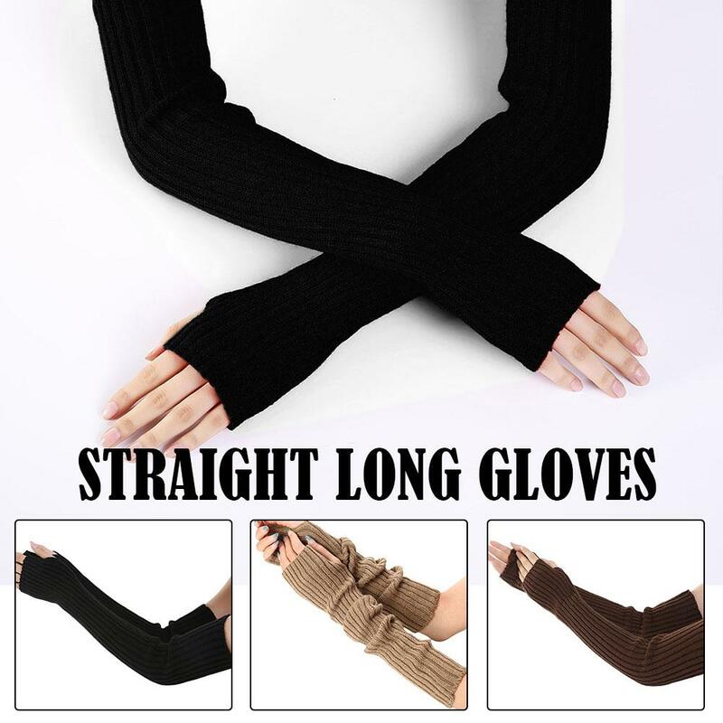Women's Fashion Knitted Gloves Long Half-finger Winter Arm Warmer Comfortable Solid Gothic Knitted Gloves Clothing Accessories