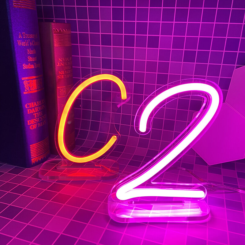 Numbers Neon Sign Birthday Acrylic Lights 0 to 9 with Switch for Wedding Party Business Beauty Salon Wall Dec 24 English Letters