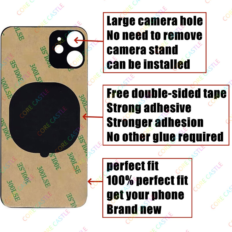 IPhone 12用リアガラスバックカバー,スペアパーツ,大きな穴,カメラ付き,最高品質