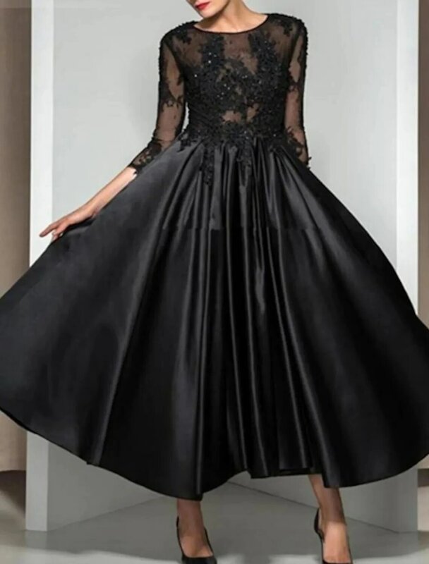 A-Line Elegant สั้นชุดเดรสปาร์ตี้ Appliques สีดำภาพลวงตาลูกไม้คอ Evening Gowns อย่างเป็นทางการ Abendkleider Robes De Soirée