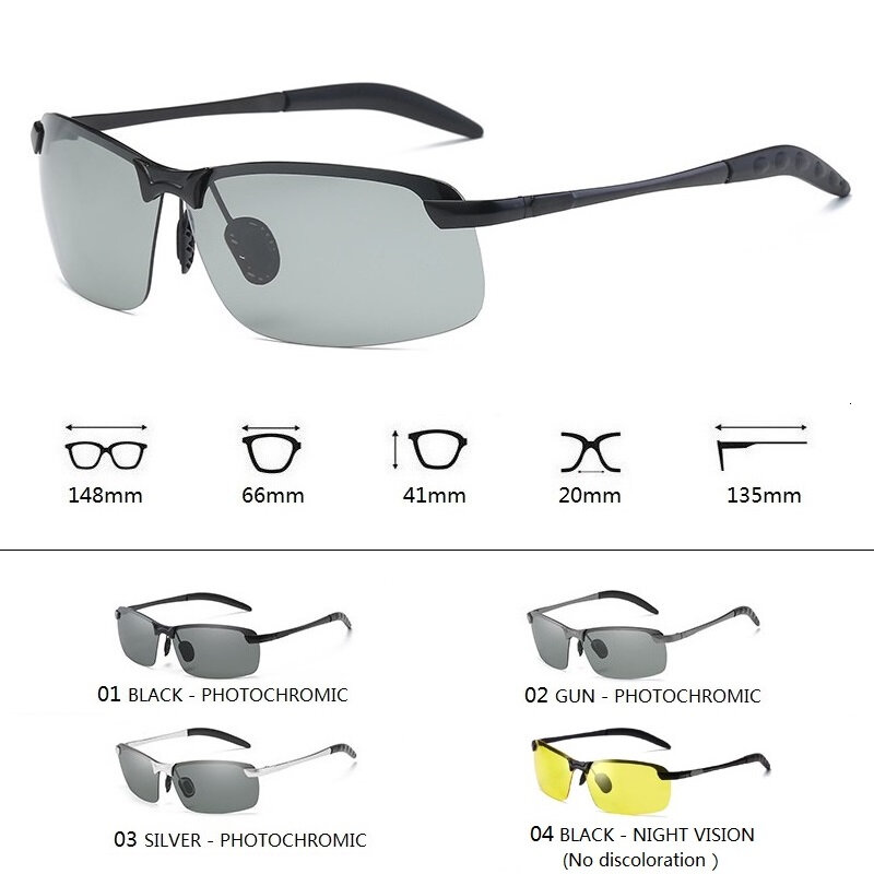 Óculos de sol polarizados fotocromático masculino, óculos camaleão para dirigir, óculos de sol de cor, visão noturna diurna, óculos de motorista
