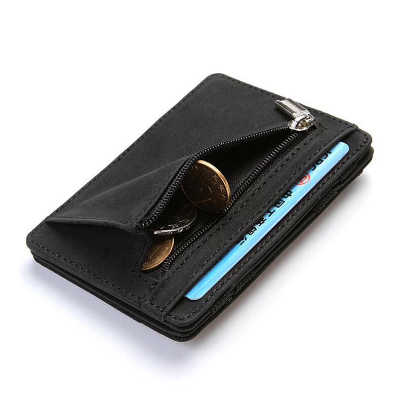 Mini Men Card Holder Wallets Zipper Coin Pocket Slim Magic Male Wallet Quality PU Leather Credit Bank Card Case Small Men Purses