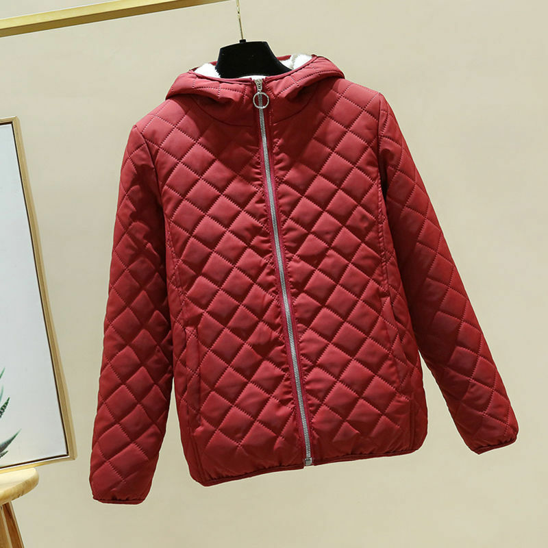 새로운 양모 벨벳 코튼 코트 및 재킷 여성용, 두껍고 따뜻한 솔리드 컬러 올 매치 후드 코튼 코트, 2022 겨울 상품