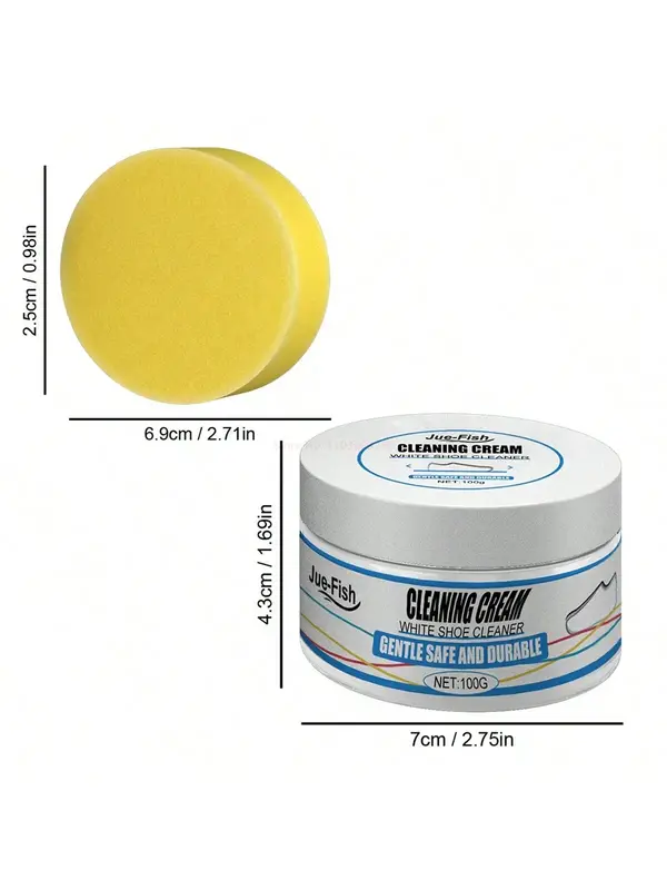 1pc Cleaning Cream with Sponge Multipurpose Cleaning and Stain Removal Cream White Sneake Shoes Free Wash No Yellowing