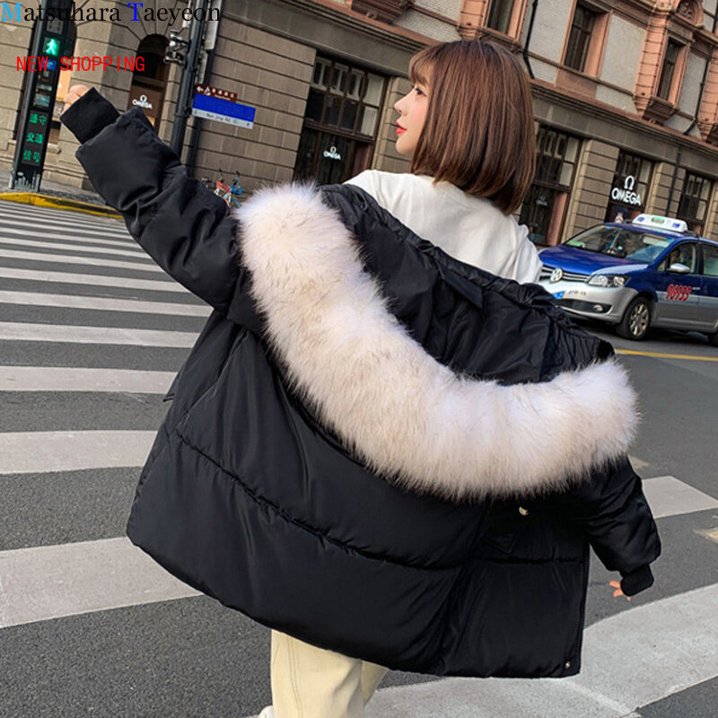 Casaco grosso e quente feminino, ultra leve, jaqueta solta, parka com capuz, moda coreana, atacado, inverno, 2024