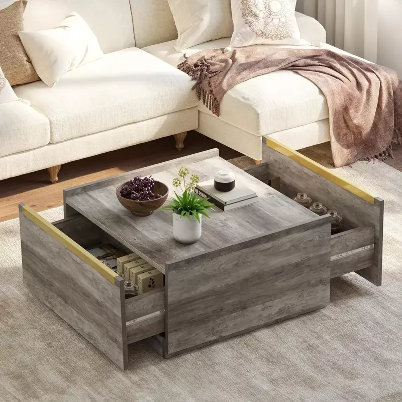 Tavolino quadrato per soggiorno tavolino centrale in legno grigio con grandi tavoli di servizio di stoccaggio Basses Home Coffee Corner Furniture