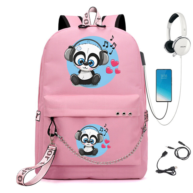 Tas ransel anak perempuan, tas ransel sekolah anak perempuan, tas sekolah Anime Panda, tas buku, imut, Usb, remaja