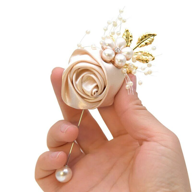 Ślubna bransoletka na nadgarstek różowa perła kwiat na nadgarstek bransoletka broszka przypinki panna młoda druhna wesele akcesoria ślubne