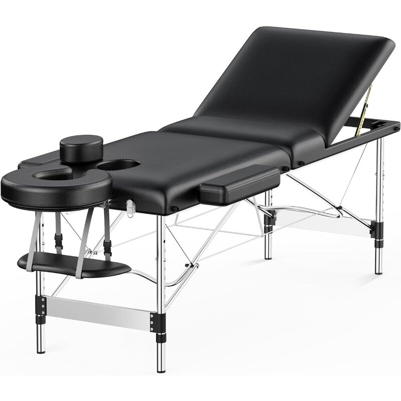Mesa de masaje portátil de 84 "de largo y 24" de ancho, cama de masaje reclinable profesional de 3 secciones, cama de pestañas, esteticia ajustable de aluminio
