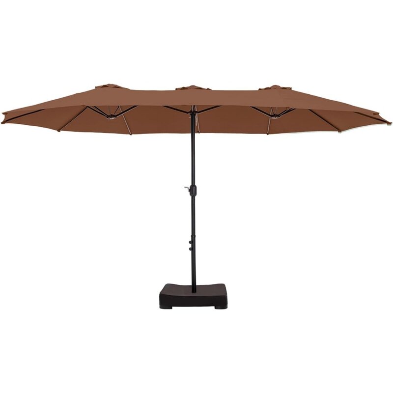 Payung besar 15 kaki dengan dasar, payung tugas berat luar ruangan persegi panjang, taman kolam tahan pudar, warna krem
