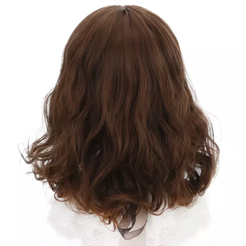 AICKER 14" Short Wavy Synthetic Ash Blonde Brown Ginger Dun Hair Bob Wigs with Blunt Bangs for Women Lolita Cosplay