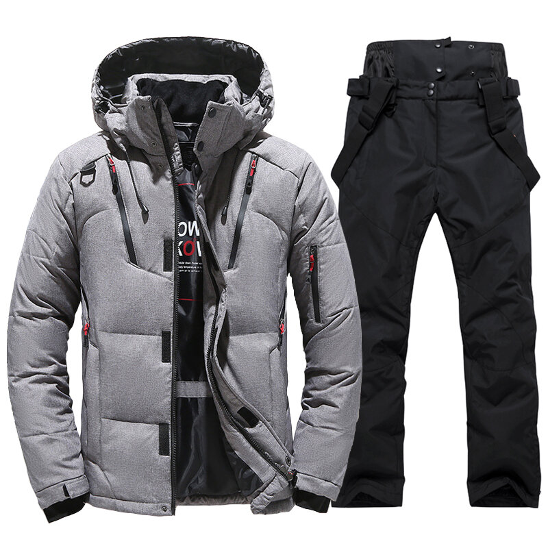 New Thermal Winter Ski Suit uomo piumino da sci antivento e bavaglini pantaloni Set Costume da neve maschile tuta da Snowboard