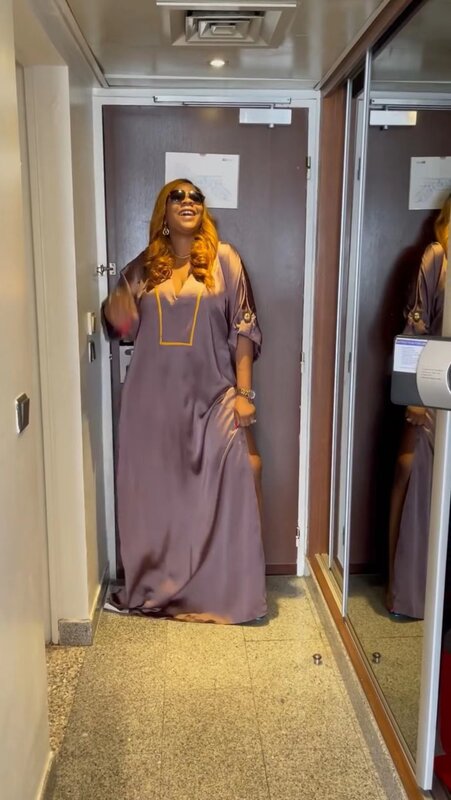 Vestido holgado de verano para mujer africana, Túnica musulmana de retazos, Color morado, 2023 #