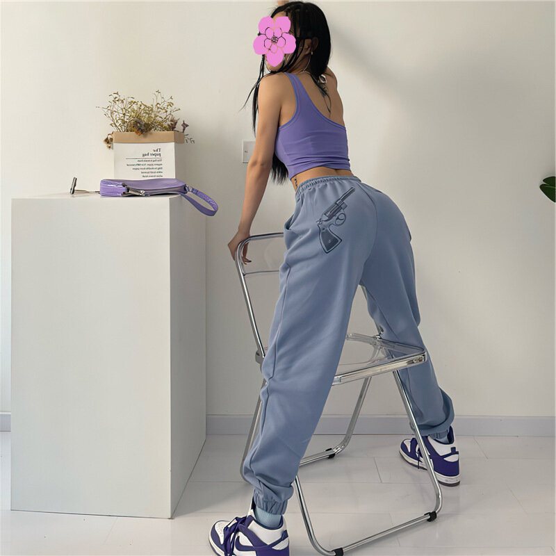 Женские спортивные брюки для бега в стиле хиппи Харадзюку, женские брюки с рисунком, мешковатые Широкие штаны с принтом, 2022