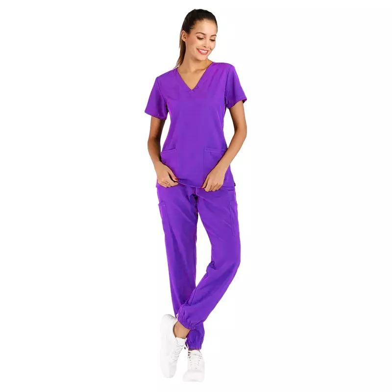 Mulheres anti-rugas macio Premium tecido enfermagem conjunto esfrega, poliéster rayon spandex, laváveis uniformes