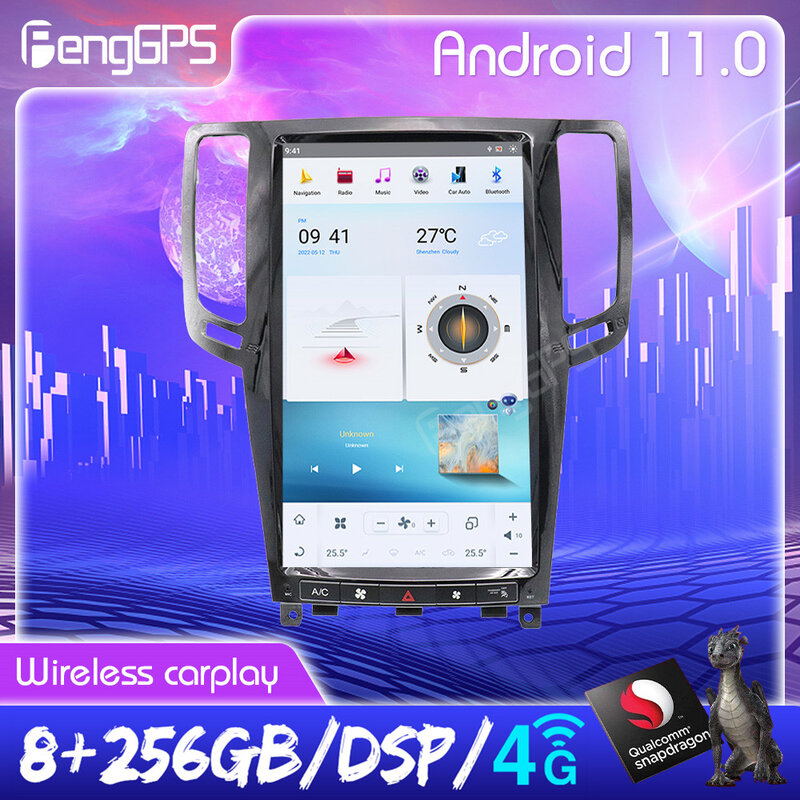 Radio Multimedia con GPS para coche, reproductor con Android 11,0, pantalla Vertical estilo Tesla, para Infiniti G37 G35 G25 G37S Q60S 2007-2013