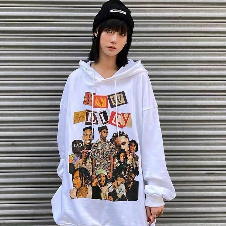 Americano retro oversize hip-hop personagem impressão camisola com capuz feminino solto rua ins maré longo-mangas compridas superior hoodies
