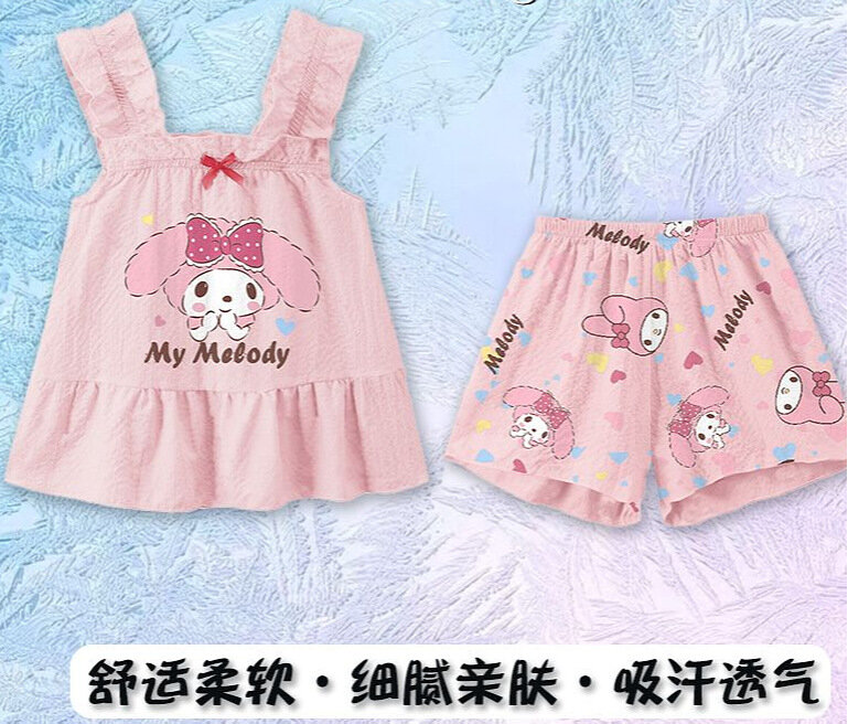 Sanrio Anime Cinnamoroll Pajamas Kawaii Bow Kuromi My Melody Girls Sleeveless Home Clothes Cartoon Cute Tops Toys for Kids