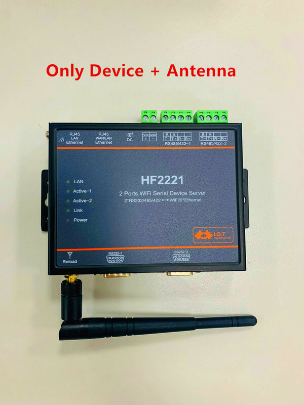 HF2221, 2-портовый последовательный сервер RS232/RS485/RS422 для Wi-Fi Ethernet-устройства, автоматическое управление