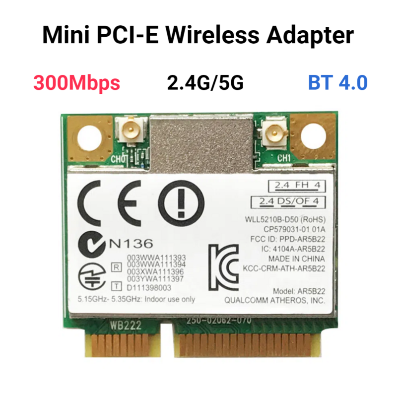 Adattatore Wireless Mini pci-e 2.4G/5G scheda di rete WiFi Bluetooth da 300M per Laptop
