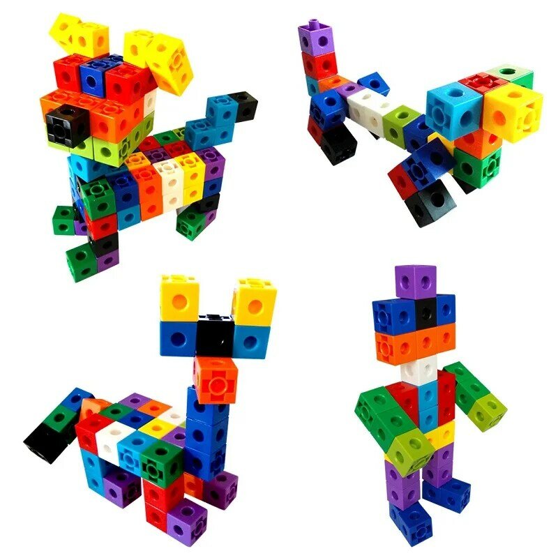 링킹 큐브 수학 블록 장난감 활동 카드 100 피스 숫자 계산 세트 스냅 장난감 카운터 어린이 교육 학습 선물, 수학 블록 장난감 숫자 계산 세트