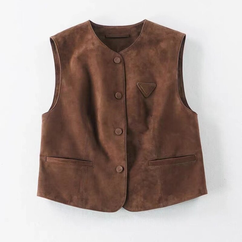 2024  New Style Women's Retro Genuine Sheepskin Leather Vest