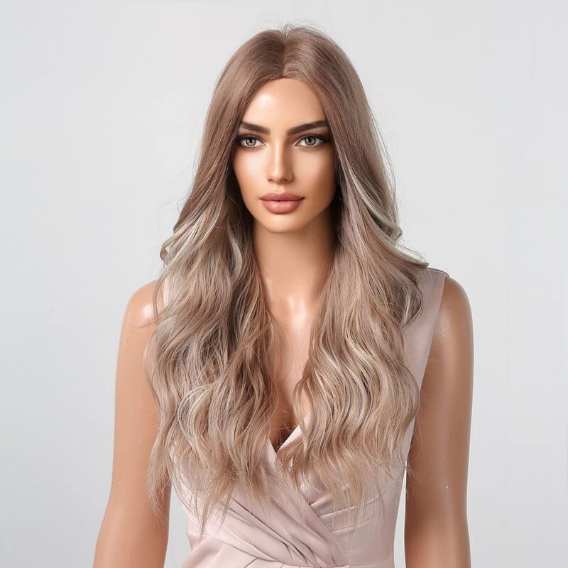 SNQP Wig rambut keriting panjang 28 inci Wig gaya baru untuk Wig panjang serat rambut tahan panas pesta Cosplay harian wanita