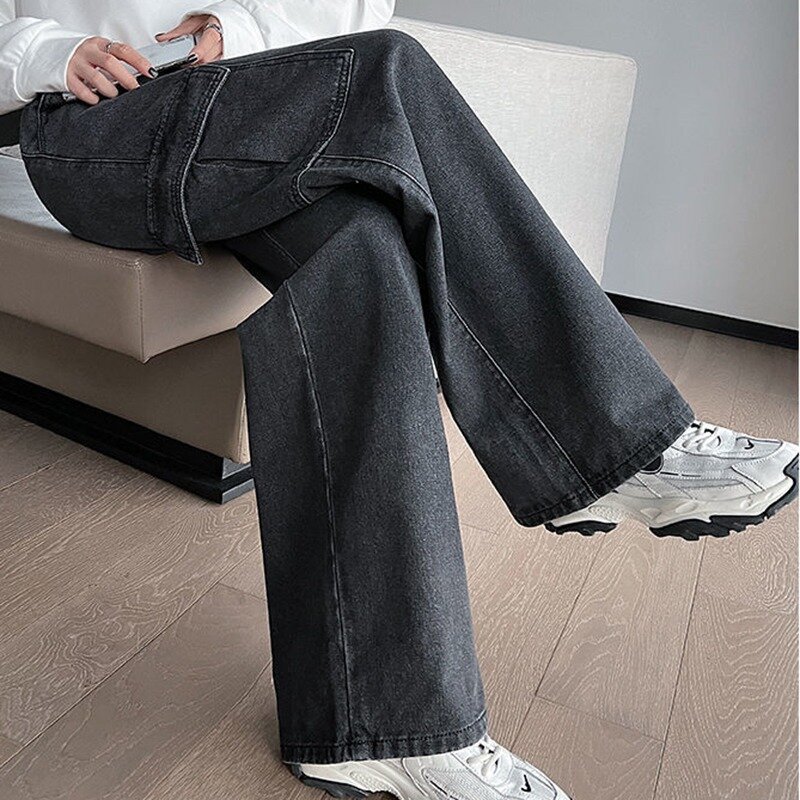 6XL Jeans a gamba larga a vita alta Casual Cargo Vaqueros coreano Streetwear pantaloni dritti in Denim pantaloni larghi da donna Oversize