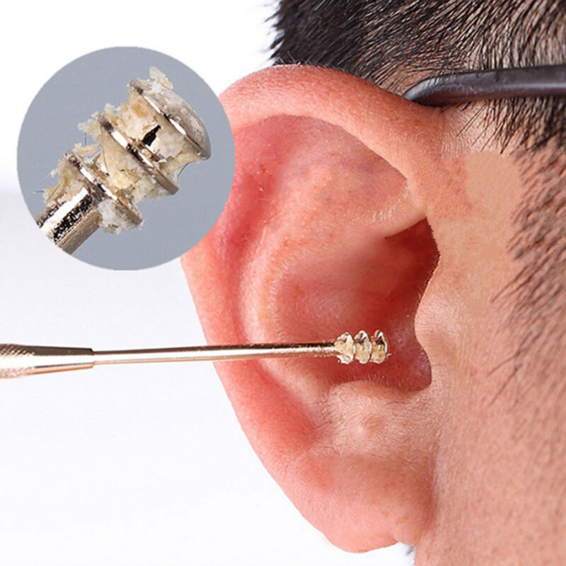 1 pz a doppia estremità in acciaio inox spirale orecchio Pick cucchiaio rimozione cerume detergente cura dell'orecchio strumento di bellezza portatile 2 colori