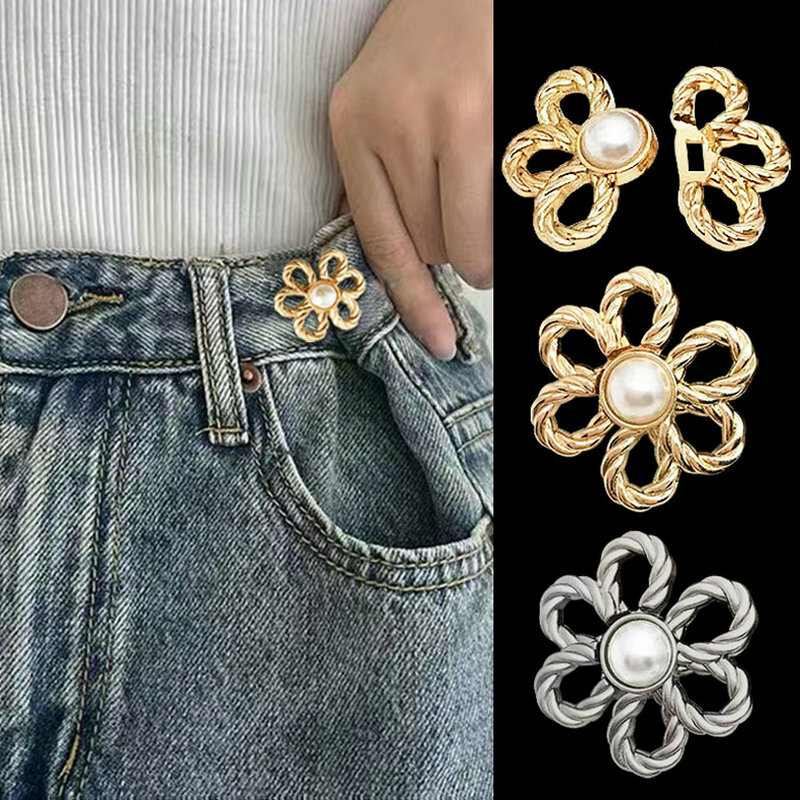 12pcs Metal Flowers Alloy Pants Tighten Waist Brooches Buckle Pins Waist Clip Adjustable Snap Detachable Button for Pants Jeans