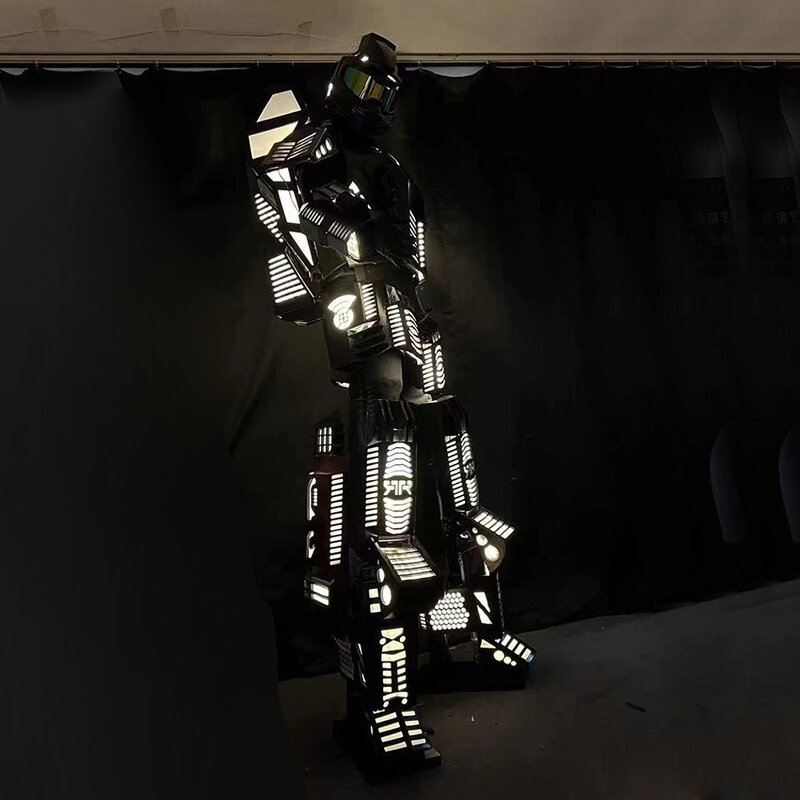 Kostiumy na szczudłach spacerowicza parada mężczyzny świecąca zbroja lampka na kask ubrania na imprezę Robot Cosplay karnawałowy strój atmosferyczny