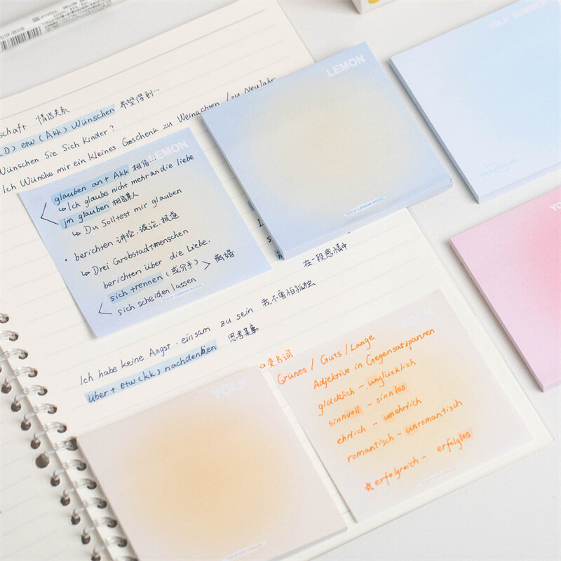 Gradient Macaron Adesivo Colorido para Estudantes, Papelaria, Bloco de Notas, Mensagem Conveniente, Rasgado, Office Notepad, 50 Sheets