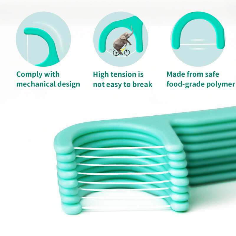 Sac de 100 pièces de fil dentaire vert menthe, cure-dents en plastique avec fil, haleine rafraîchissante
