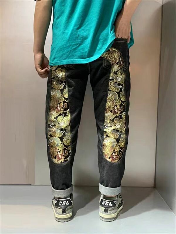 Men's Custom Vintage Print Jeans, Y2K, Punk, Hip Hop, Goth, Loose, Straight, Street wear, Bestseller, new, 2024